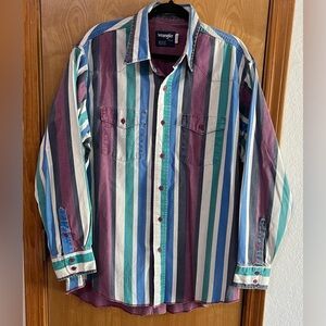 Vintage Wrangler Brushpopper Western Button Up L/S Shirt 17 - 35 Made in USA